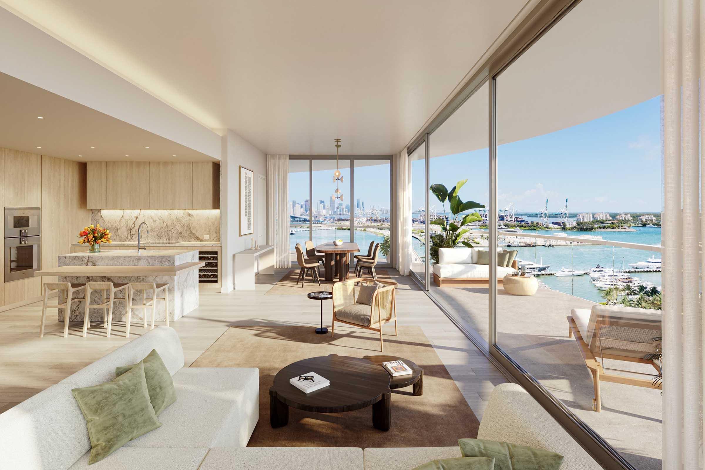 Rendering of Five Park Miami Beach Living Area